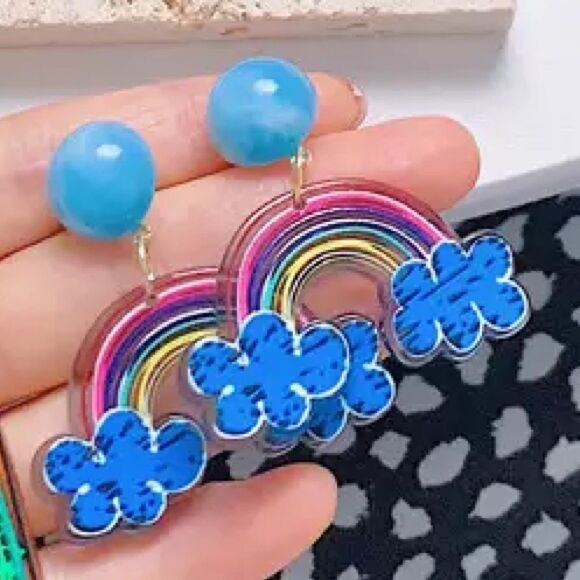 Rainbow Playful Acrylic Drop Earrings Fun Colorful - Picture 1 of 6